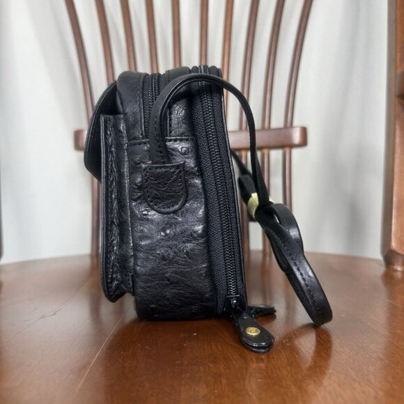 Marzo In Leather Vintage Never Used Black Leather Crossbody Bag Purse Ostrich - Picture 2 of 8